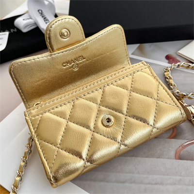 Chanel Belt bag With Chain Metallic Lambskin Gold Tone Metal Gold Color A81081