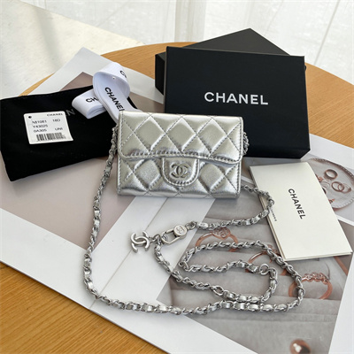 Chanel Belt bag With Chain Metallic Lambskin Silver Tone Metal Silver Color A81081