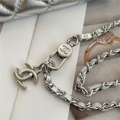 Chanel Belt bag With Chain Metallic Lambskin Silver Tone Metal Silver Color A81081