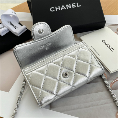 Chanel Belt bag With Chain Metallic Lambskin Silver Tone Metal Silver Color A81081