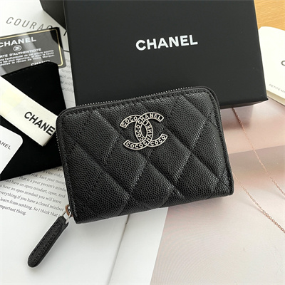 Chanel Zippy Coin Purse Grained Calfskin Silver Tone Metal Black AP3831