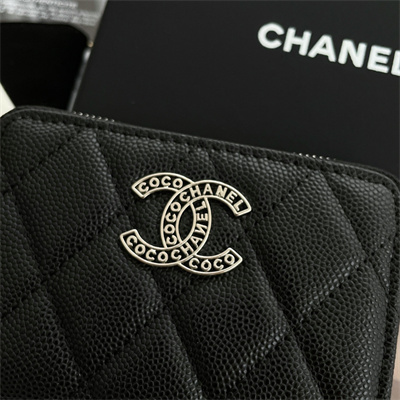 Chanel Zippy Coin Purse Grained Calfskin Silver Tone Metal Black AP3831