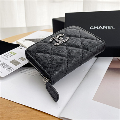 Chanel Zippy Coin Purse Grained Calfskin Silver Tone Metal Black AP3831