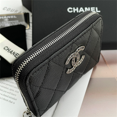 Chanel Zippy Coin Purse Grained Calfskin Silver Tone Metal Black AP3831