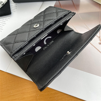 Chanel Wallet Grained Calfskin Silver Tone Metal Black AP3832