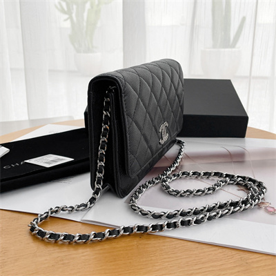 Chanel Wallet On Chain Grained Calfskin Silver Tone Metal Black AP3839