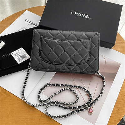 Chanel Wallet On Chain Grained Calfskin Silver Tone Metal Black AP3839