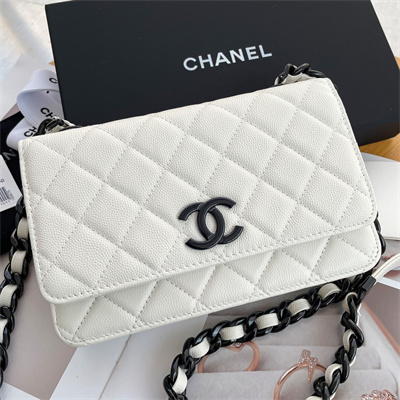 Chanel Wallet On Chain Grained Calfskin Black Tone Metal White A81059