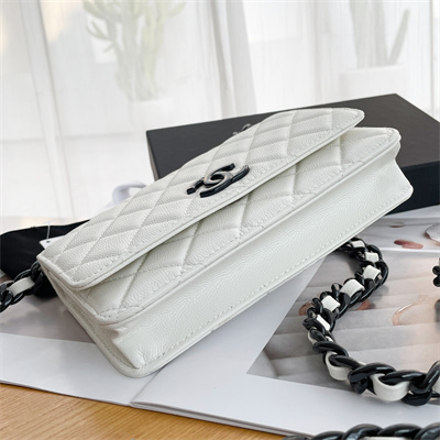 Chanel Wallet On Chain Grained Calfskin Black Tone Metal White A81059