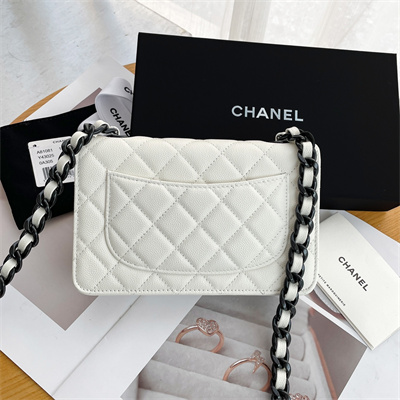 Chanel Wallet On Chain Grained Calfskin Black Tone Metal White A81059