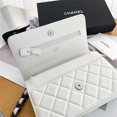 Chanel Wallet On Chain Grained Calfskin Black Tone Metal White A81059