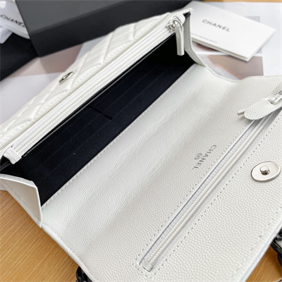 Chanel Wallet On Chain Grained Calfskin Black Tone Metal White A81059