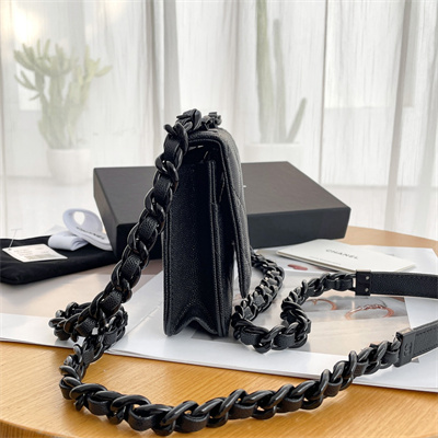 Chanel Wallet On Chain Grained Calfskin Black Tone Metal Black A81059