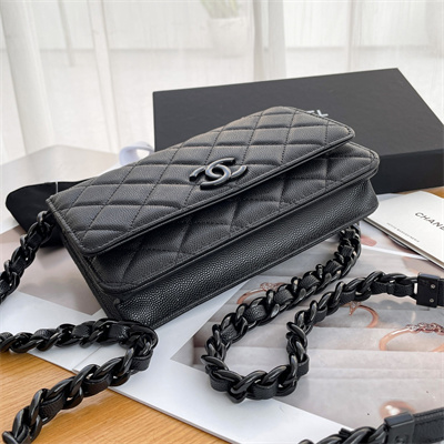 Chanel Wallet On Chain Grained Calfskin Black Tone Metal Black A81059