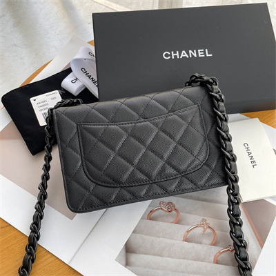 Chanel Wallet On Chain Grained Calfskin Black Tone Metal Black A81059