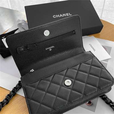Chanel Wallet On Chain Grained Calfskin Black Tone Metal Black A81059