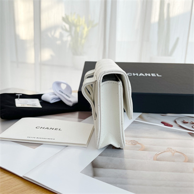 Chanel Belt bag Grained Calfskin Black Tone Metal White A81088