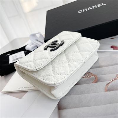 Chanel Belt bag Grained Calfskin Black Tone Metal White A81088