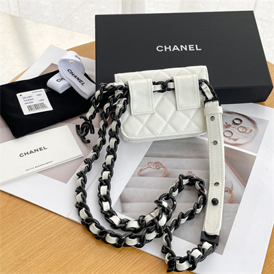 Chanel Belt bag Grained Calfskin Black Tone Metal White A81088