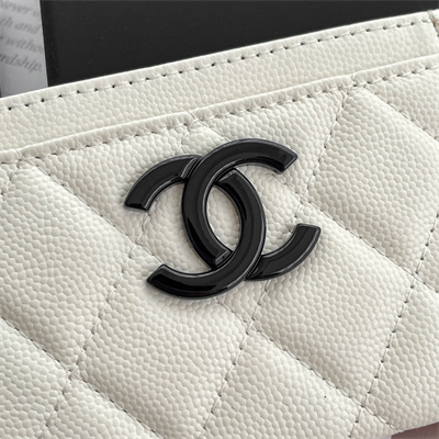 Chanel Classic Card Holder Grained Calfskin Black Tone Metal White AP1967