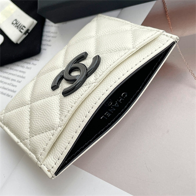 Chanel Classic Card Holder Grained Calfskin Black Tone Metal White AP1967