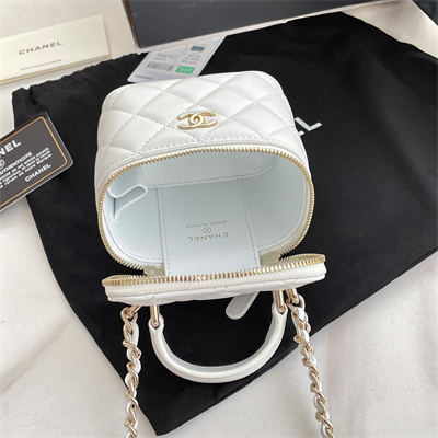 Chanel Small Vanity Case With Chain Lambskin Gold Tone Metal White AP2198
