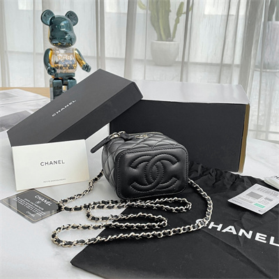 Chanel Small Vanity Case With Chain Lambskin Gold Tone Metal Black AP2198