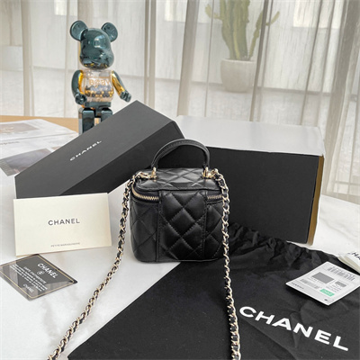 Chanel Small Vanity Case With Chain Lambskin Gold Tone Metal Black AP2198