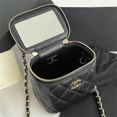 Chanel Small Vanity Case With Chain Lambskin Gold Tone Metal Black AP2198