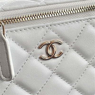 Chanel Vanity Case With Chain Lambskin Gold Tone Metal White AP2199