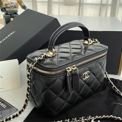 Chanel Vanity Case With Chain Lambskin Gold Tone Metal Black AP2199
