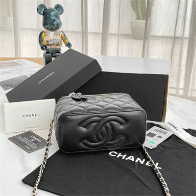 Chanel Vanity Case With Chain Lambskin Gold Tone Metal Black AP2199