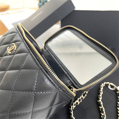 Chanel Vanity Case With Chain Lambskin Gold Tone Metal Black AP2199