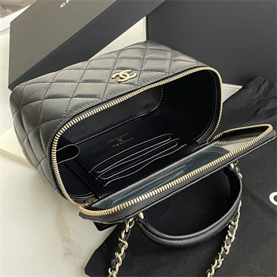 Chanel Vanity Case With Chain Lambskin Gold Tone Metal Black AP2199