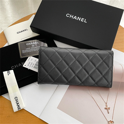 Chanel Long Flap Wallet Grained Calfskin Black AP2740