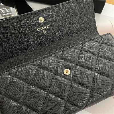 Chanel Long Flap Wallet Grained Calfskin Black AP2740
