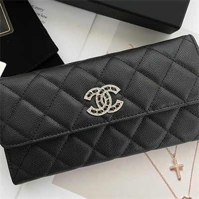 Chanel Long Flap Wallet Grained Calfskin Black AP2740