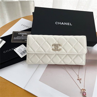 Chanel Long Flap Wallet Grained Calfskin White AP3396