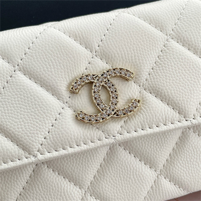 Chanel Long Flap Wallet Grained Calfskin White AP3396