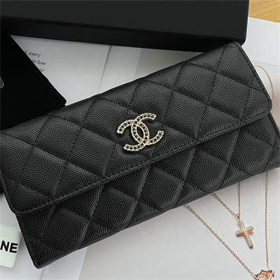 Chanel Long Flap Wallet Grained Calfskin Black AP3396