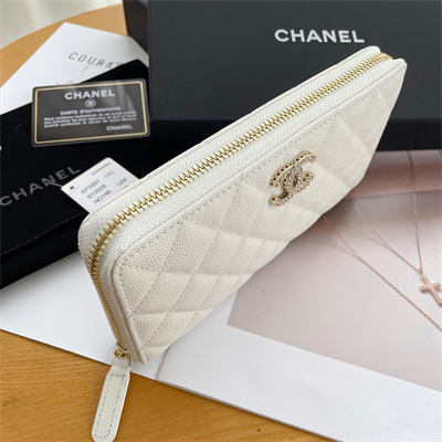 Chanel Long Zippy Wallet Grained Calfskin White AP3397