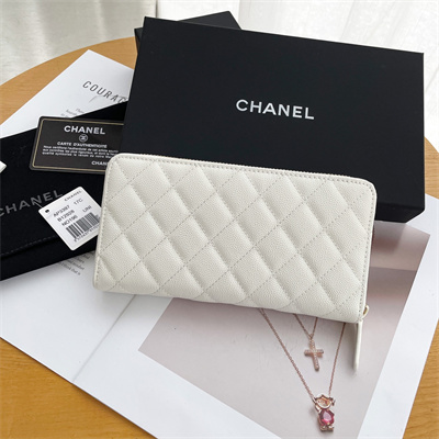 Chanel Long Zippy Wallet Grained Calfskin White AP3397