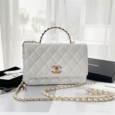 Chanel Clutch With Chain Lambskin Gold Tone Metal White AP3795
