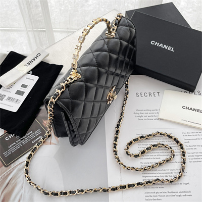 Chanel Clutch With Chain Lambskin Gold Tone Metal Black AP3795