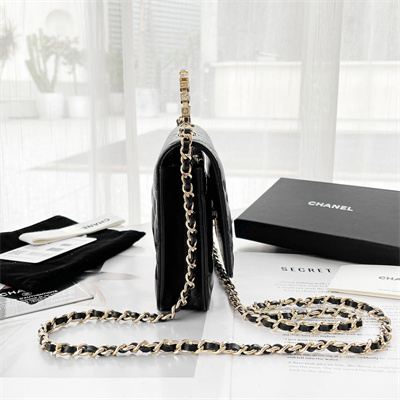 Chanel Clutch With Chain Lambskin Gold Tone Metal Black AP3795