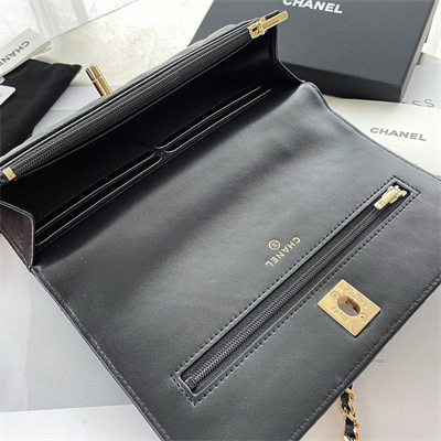 Chanel Clutch With Chain Lambskin Gold Tone Metal Black AP3795