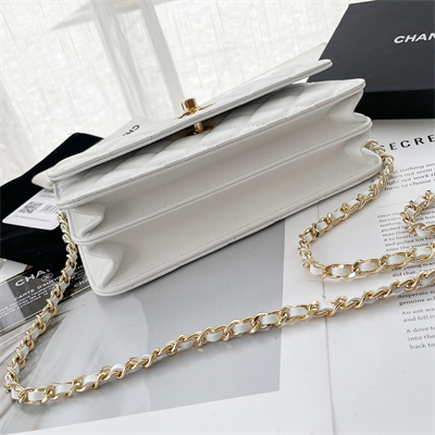 Chanel Clutch With Chain Lambskin Gold Tone Metal White AP3797