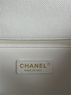 Cha.nel Small Coco Handle Bag Grained Calfskin Lt Gold Metal White A92990