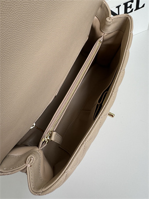 Cha.nel Large Coco Handle Bag Grained Calfskin Lt Gold Metal Beige A92991