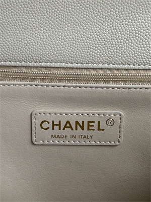 Cha.nel Large Coco Handle Bag Grained Calfskin Lt Gold Metal Beige A92991